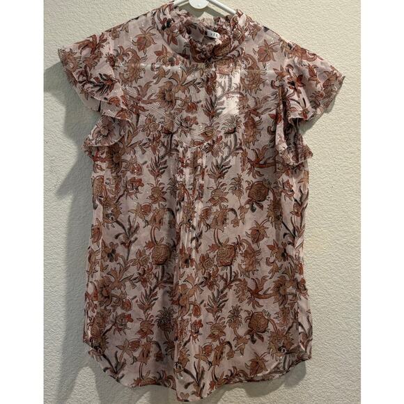 Veronica Beard NWT Blush Multicolor Luciana Floral Metallic Silk Top Size 6 - Picture 3 of 9